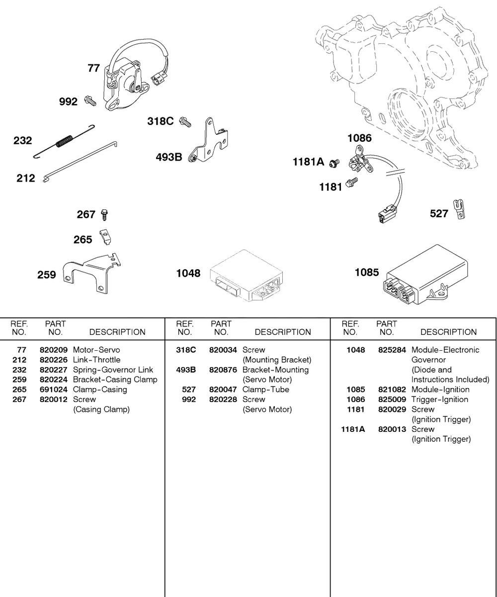 Ignition Module, Trigger Module, Electronic Module Diagram and Parts List for 437447-0105-XX  Briggs and Stratton Engine